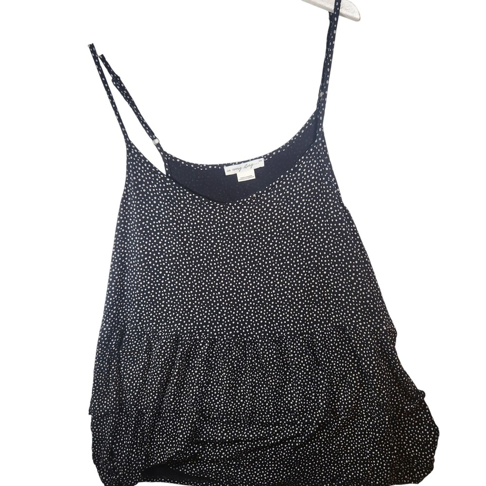 In Every Story Black Polka Dot Tiered Ruffle Camisole Top Adjustable Straps